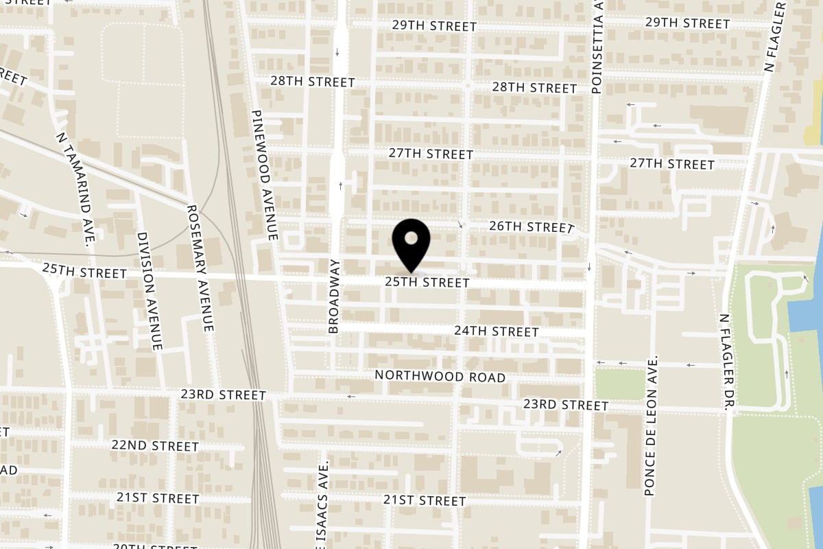 Map showing the location of Simmer Down Bar on 517 25th St in West Palm Beach